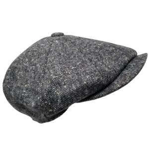 Moon Mens Wool Tweed Newsboy Flat Cap Graphite 8 Panel Button Gray Size Large